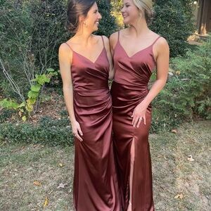 Revelry Rory Satin dress in Cinnamon Rose